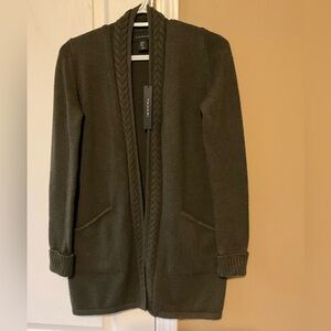 NEW Tahari Olive Green Cardigan Sweater Size XS -S From Pockets.